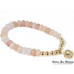 Bracelet opale rose breloque couronne - Bijoux zen Réunion