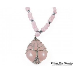 Collier arbre de vie en quartz rose - Bijoux zen Réunion