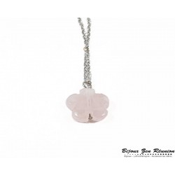 Collier avec pendentif fleur en quartz rose - Bijoux zen Réunion