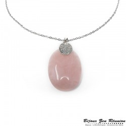 Collier avec pendentif quartz rose et breloque arbre de vie - Bijoux zen Réunion