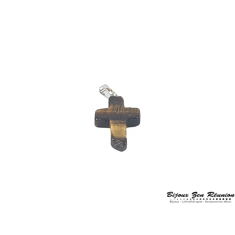 Pendentif croix oeil de tigre - Bijoux zen Réunion