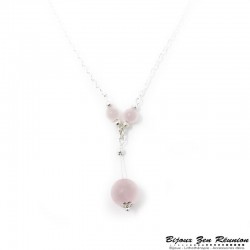 Sautoir avec pendentif perles en quartz rose